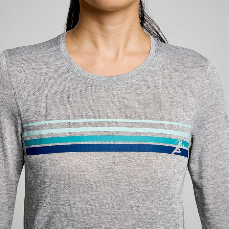 Women's Saucony Stopwatch Graphic Long Sleeve T-Shirt Light Grey | SOUTHAFRICA-XBG