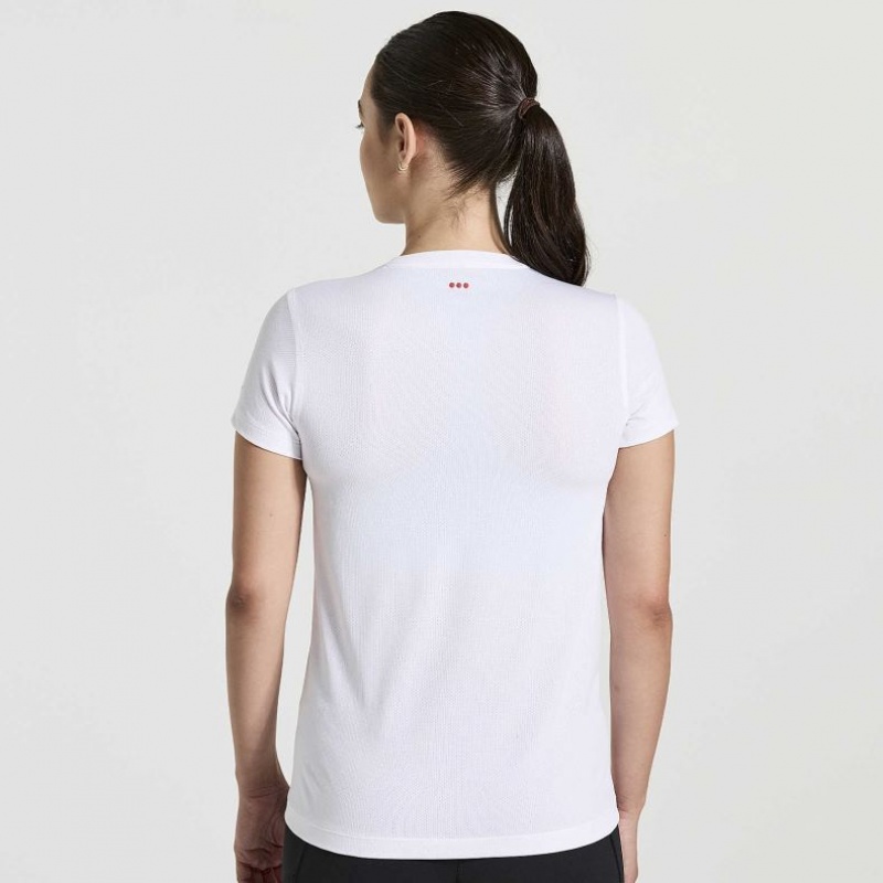 Women's Saucony Stopwatch Graphic Short Sleeve T-Shirt White | SOUTHAFRICA-JTZ