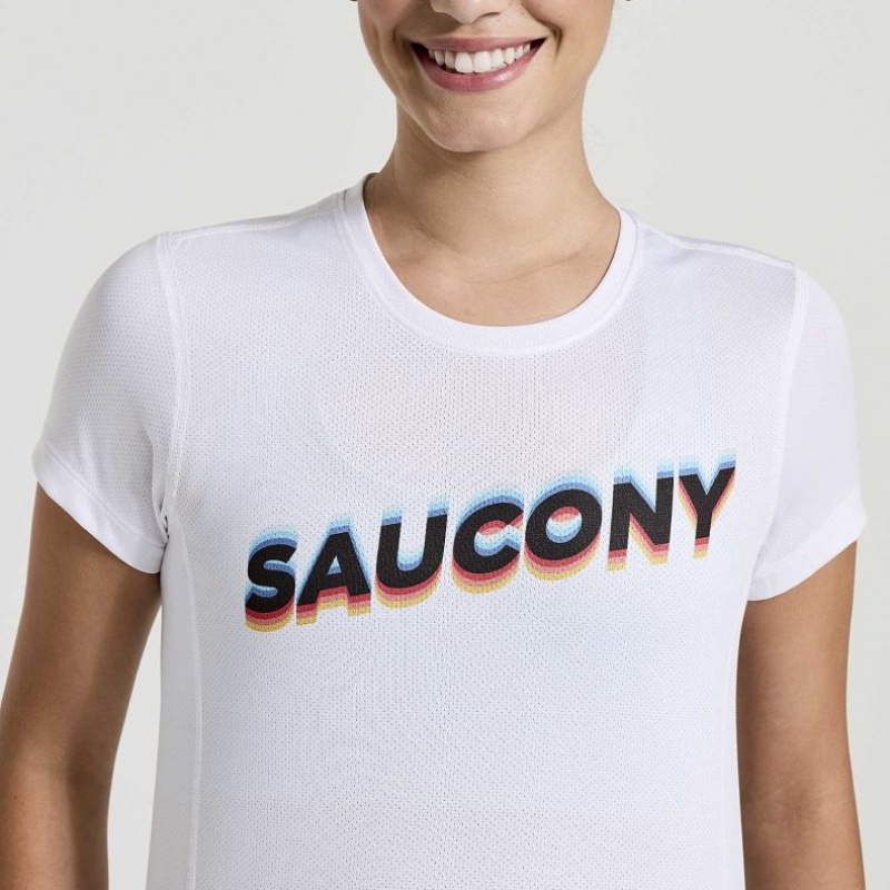 Women's Saucony Stopwatch Graphic Short Sleeve T-Shirt White | SOUTHAFRICA-JTZ