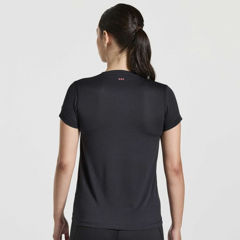 Women's Saucony Stopwatch Graphic Short Sleeve T-Shirt Black | SOUTHAFRICA-JYK