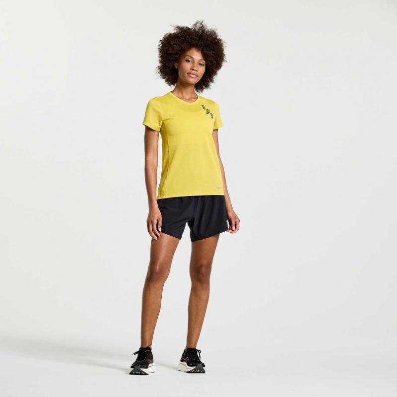 Women's Saucony Stopwatch Graphic Short Sleeve T-Shirt Yellow | SOUTHAFRICA-QKH