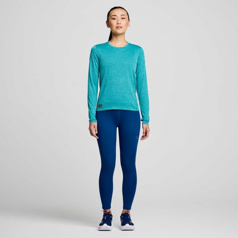 Women's Saucony Stopwatch Long Sleeve T-Shirt Turquoise | SOUTHAFRICA-ZAF